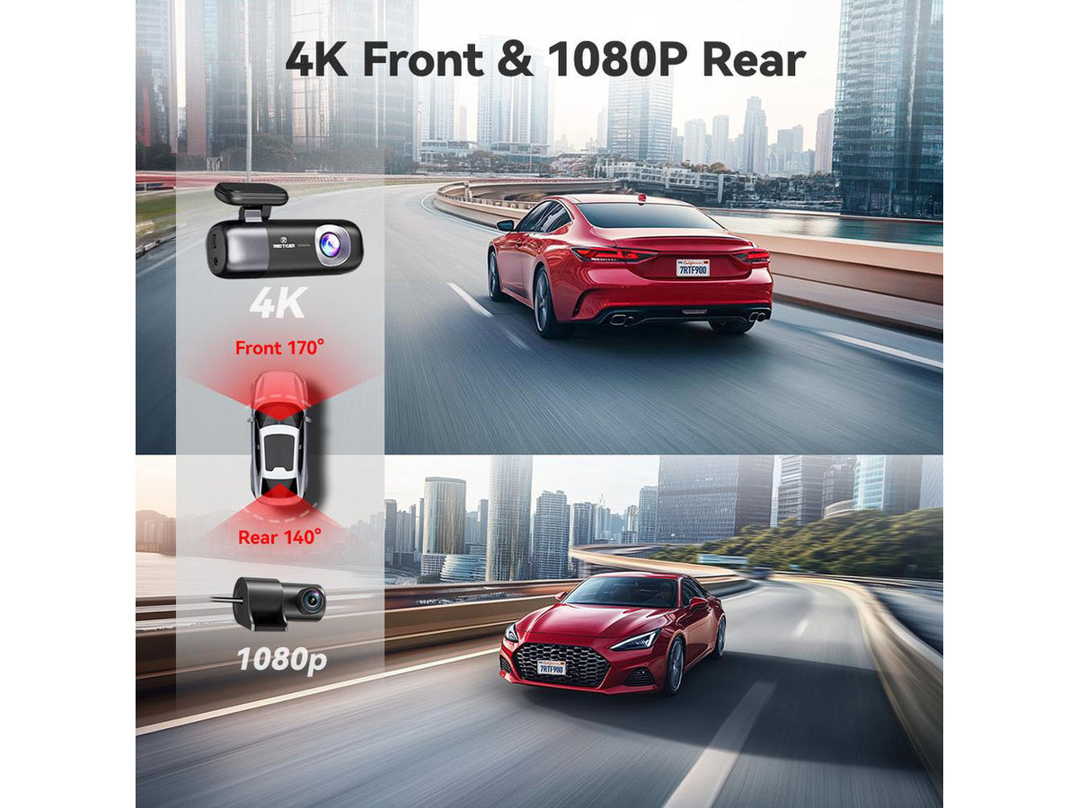 REDTIGER Dash Cam 4K Front and Rear 1080P, WiFi GPS Car Camera with Free 64GB SD Card, Dual Dash Camera for Cars, Loop Recording, Night Vision, Parking Mode, Smart App Control, Support 256GB Max