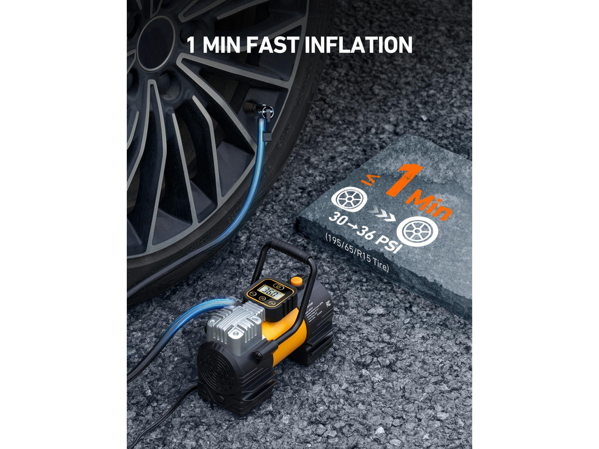 Tire Inflator Portable Air Compressor 12VDC Tire Pump Digital Gauge | 150 PSI Auto Shut-Off Fast Inflation, Ultra-Bright 12 LED Emergency Light Air Pump for Car Tires, Motorcycles, Bikes, Balls