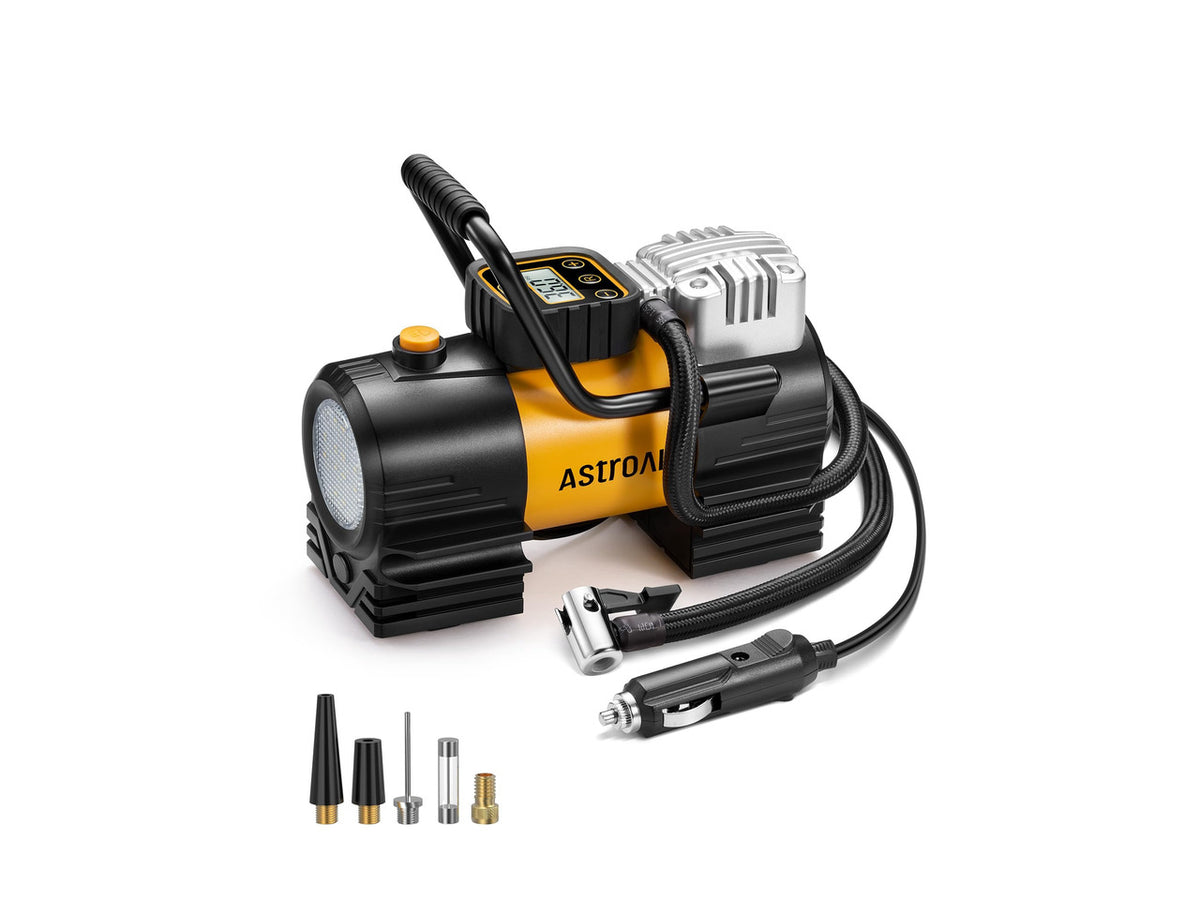 Tire Inflator Portable Air Compressor 12VDC Tire Pump Digital Gauge | 150 PSI Auto Shut-Off Fast Inflation, Ultra-Bright 12 LED Emergency Light Air Pump for Car Tires, Motorcycles, Bikes, Balls