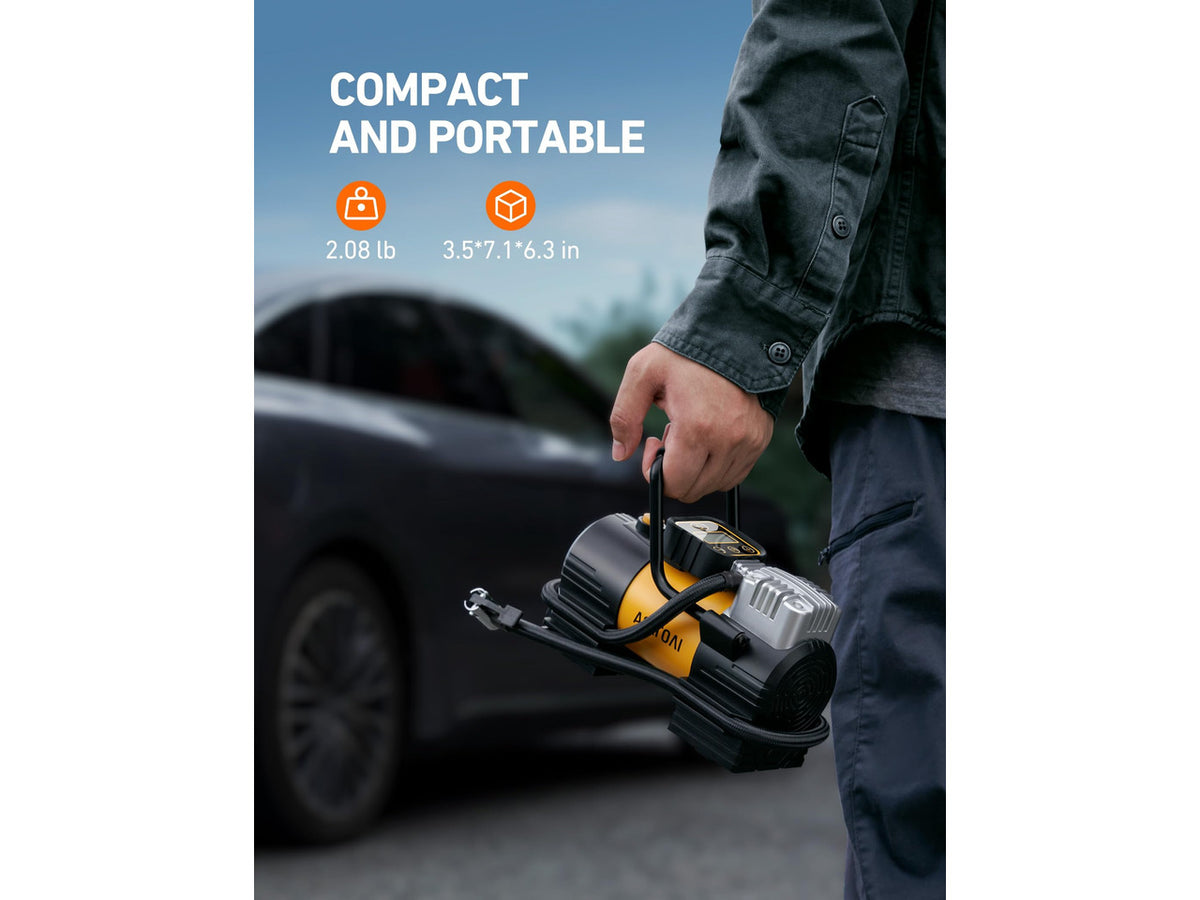 Tire Inflator Portable Air Compressor 12VDC Tire Pump Digital Gauge | 150 PSI Auto Shut-Off Fast Inflation, Ultra-Bright 12 LED Emergency Light Air Pump for Car Tires, Motorcycles, Bikes, Balls