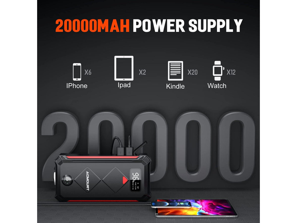P100 Car Jump Starter, 5000A Peak Lithium Jump Starter Battery Pack for Up to 10.0L Gas or 8.0L Diesel Engine, Safe 12V Portable Battery Starter Power Pack with LED Screen & LED Light