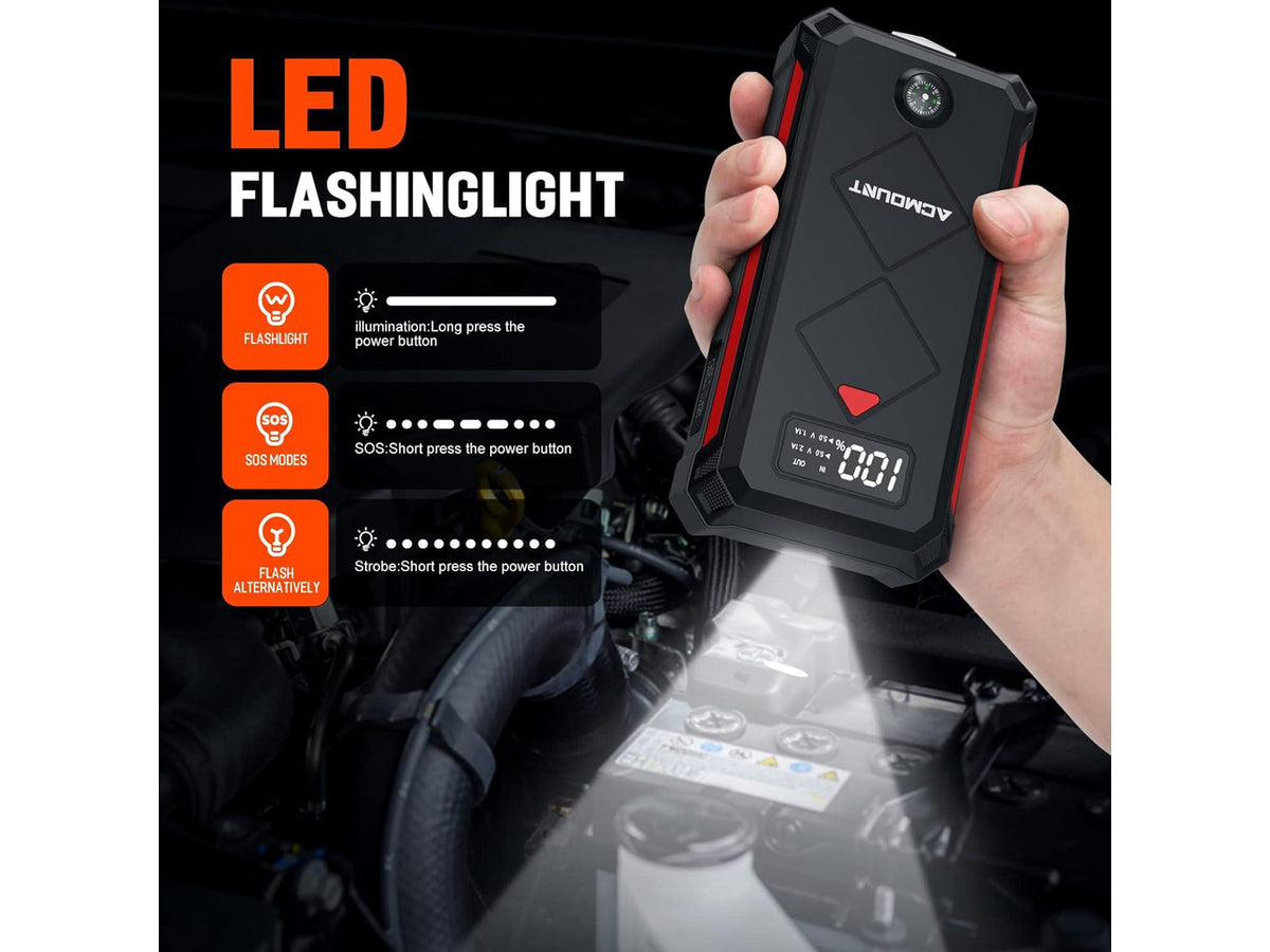 P100 Car Jump Starter, 5000A Peak Lithium Jump Starter Battery Pack for Up to 10.0L Gas or 8.0L Diesel Engine, Safe 12V Portable Battery Starter Power Pack with LED Screen & LED Light