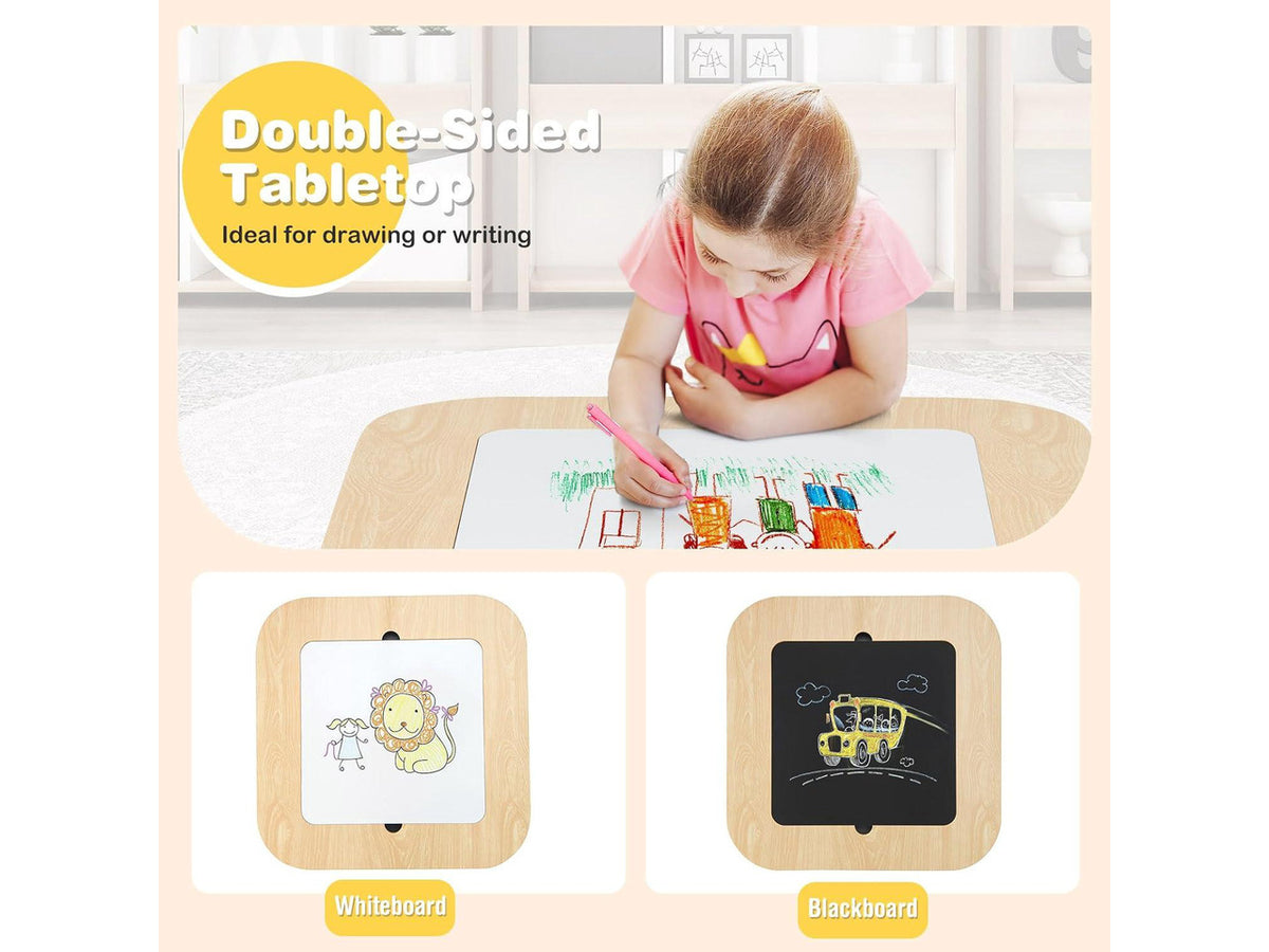 Costzon Kids Table and Chair Set, 3-in-1 Wooden Activity Table with Removable Tabletop, Blackboard & Whiteboard, Storage Space for Arts Crafts Nursery Preschool, Toddler Table and Chairs (Natural)