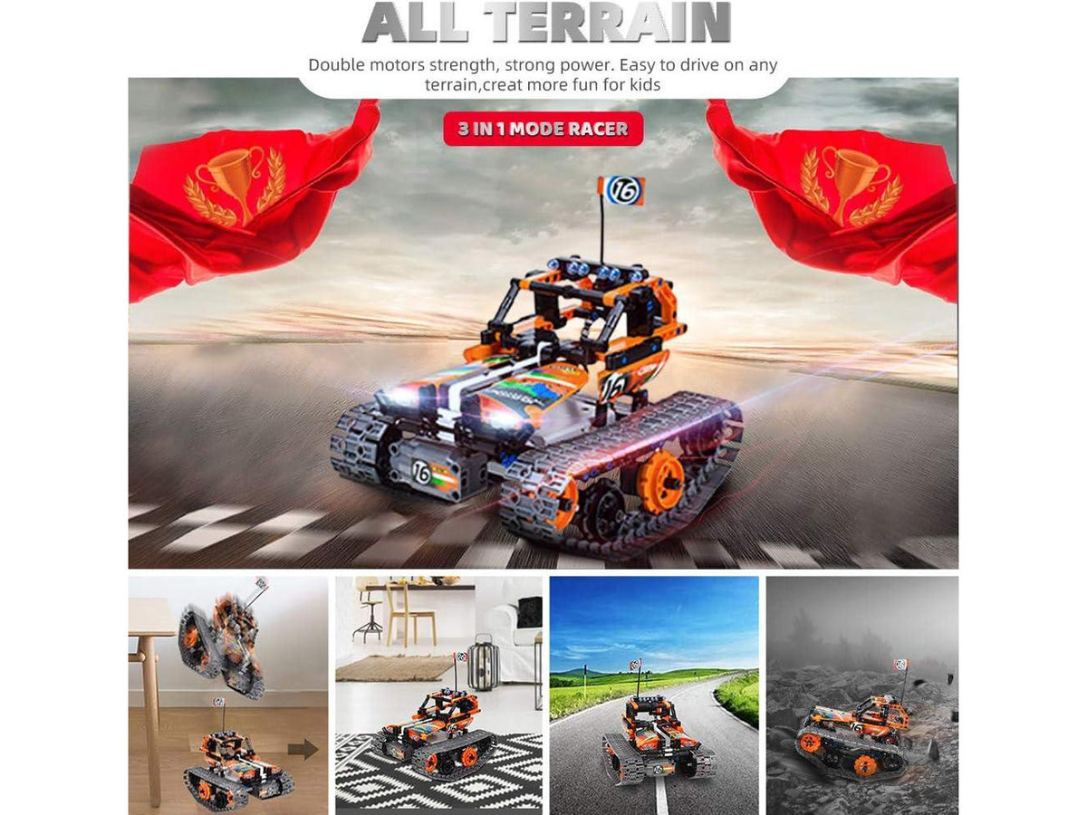3-in-1 STEM Remote Control Building Kits - Tracked Car/Robot/Tank - 2.4Ghz Rechargeable RC Racer Toy Set Gift for 8-12 14 Year Old Boys and Girls Best Engineering Science Learning Kit for Kids 392pcs