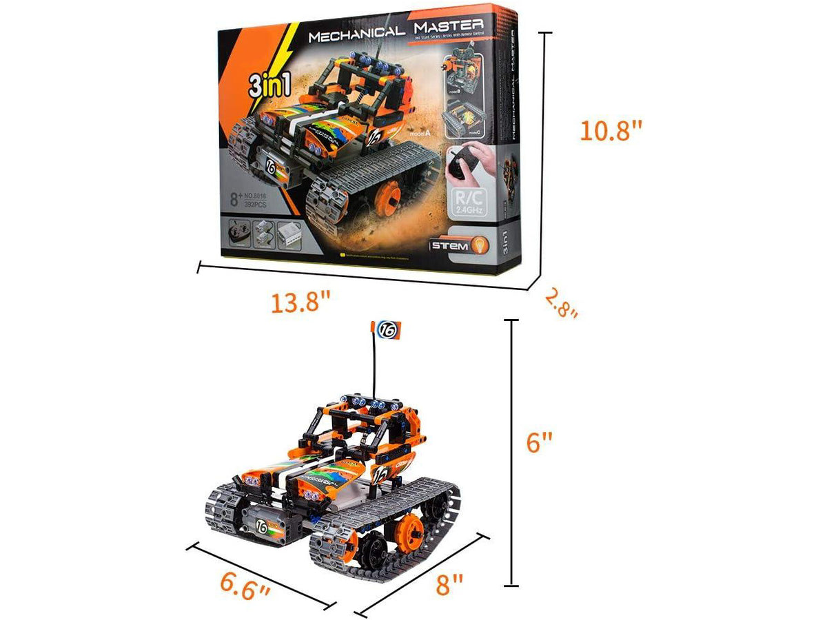 3-in-1 STEM Remote Control Building Kits - Tracked Car/Robot/Tank - 2.4Ghz Rechargeable RC Racer Toy Set Gift for 8-12 14 Year Old Boys and Girls Best Engineering Science Learning Kit for Kids 392pcs