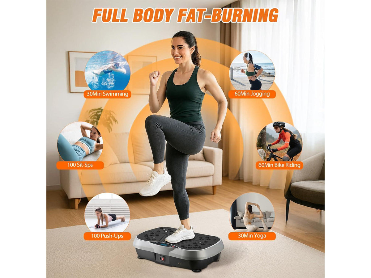 ALSO GO Vibration Plate Exercise Machine, 10 Preset Modes & 200-Level Vibration Platform for Weight Loss/Lymphatic Drainage, 400lbs Capacity Vibration Board with Resistance Bands for Full Body Workout