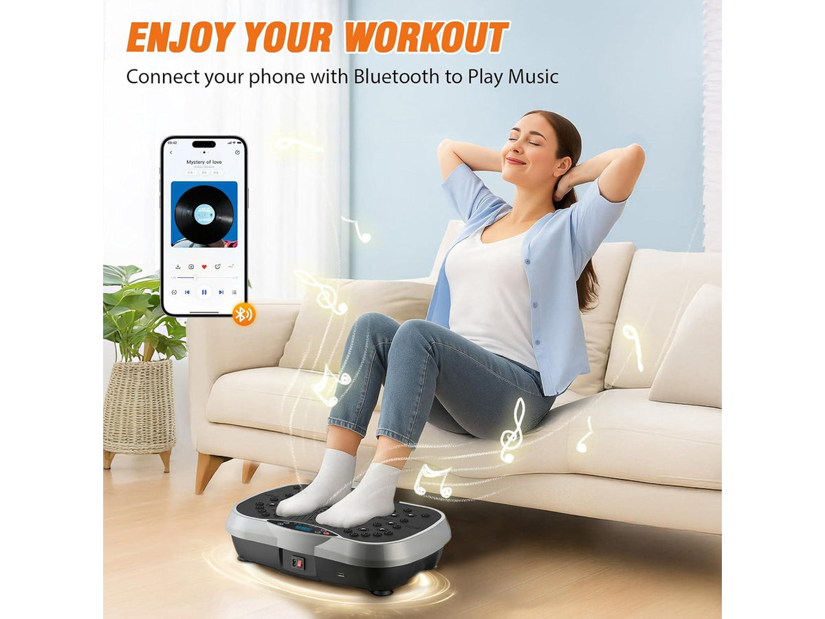ALSO GO Vibration Plate Exercise Machine, 10 Preset Modes & 200-Level Vibration Platform for Weight Loss/Lymphatic Drainage, 400lbs Capacity Vibration Board with Resistance Bands for Full Body Workout