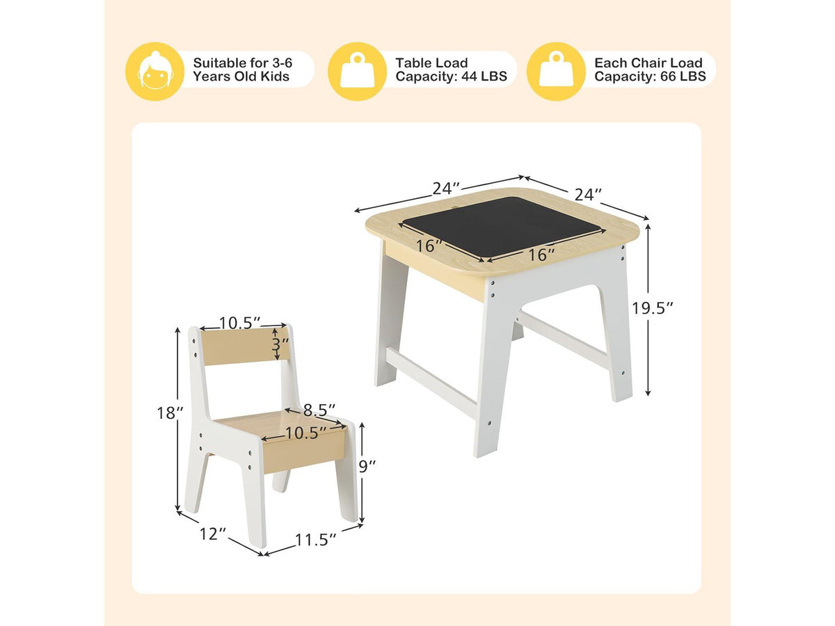 Costzon Kids Table and Chair Set, 3-in-1 Wooden Activity Table with Removable Tabletop, Blackboard & Whiteboard, Storage Space for Arts Crafts Nursery Preschool, Toddler Table and Chairs (Natural)