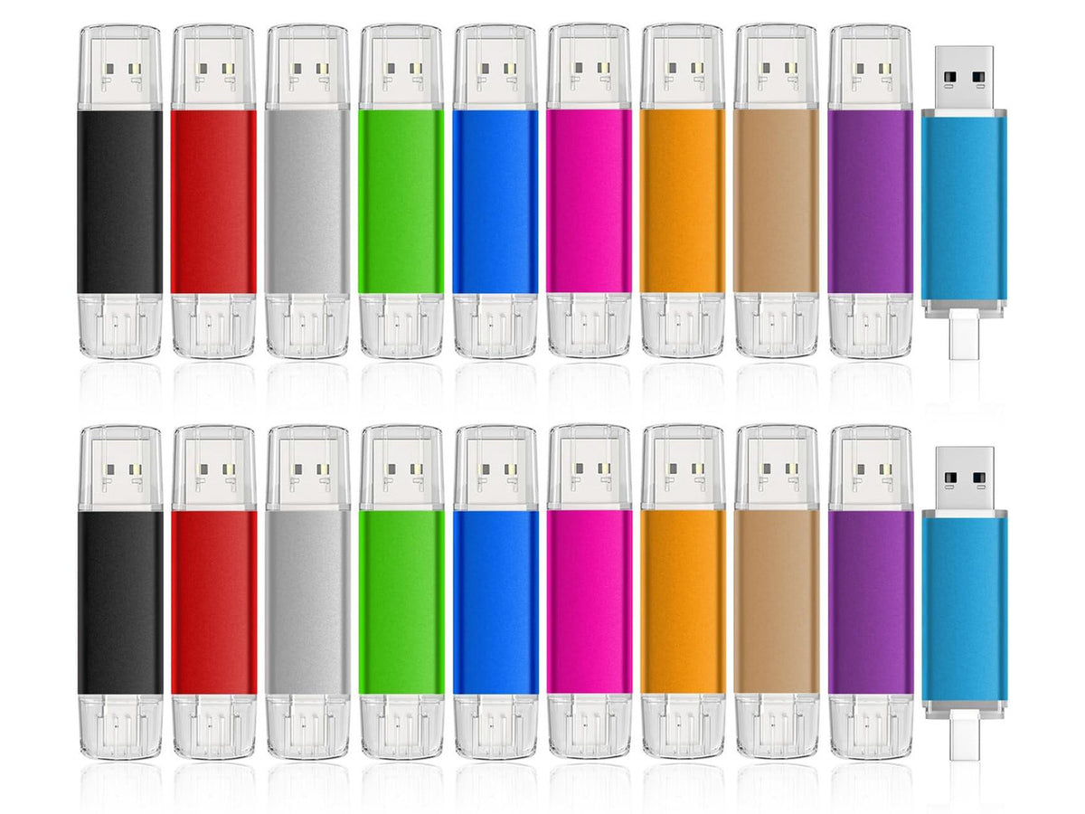 AreTop USB C Flash Drive 16GB 20 Pack, Type-C Flash Drive + USB 2.0 Thumb Drive OTG Memory Stick Compatible with iPhone 16/15, Android Smartphone/Tablets/Computers, 20 Pack, Mix-Colors