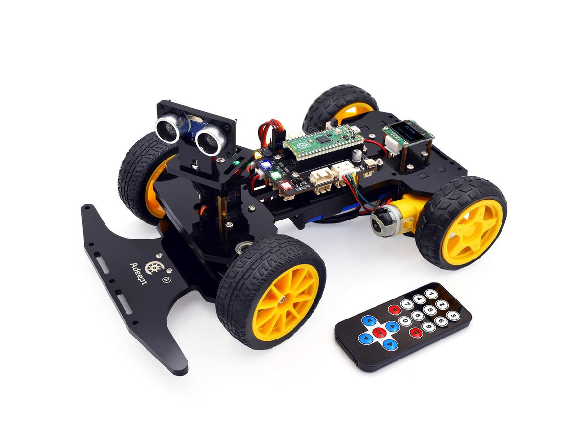 Adeept Smart Car Kit Compatible with Raspberry Pi Pico, Line Tracking, Obstacle Avoidance, Colorful Light, DIY STEM IR Remote Controlled Educational Robot Car Kit with MicroPython Code and Tutorials