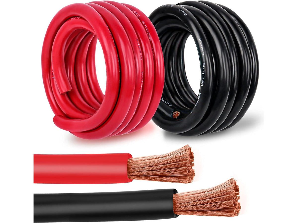 2 Gauge Battery Cable Copper Wire, 5FT Red+5FT Black 2 AWG Welding Cable Standard USA OFC Wire for Automotive, Battery, Solar, Marine and Generator