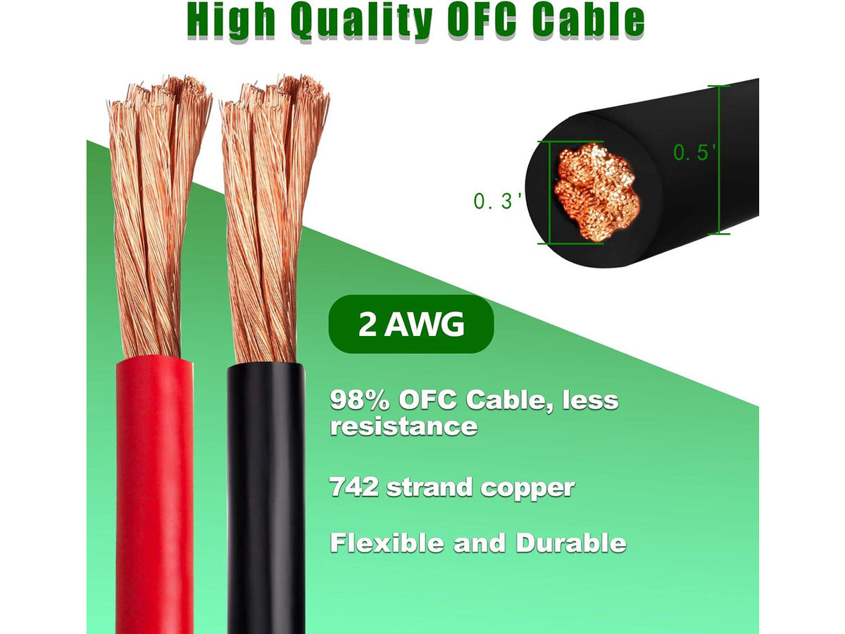 2 Gauge Battery Cable Copper Wire, 5FT Red+5FT Black 2 AWG Welding Cable Standard USA OFC Wire for Automotive, Battery, Solar, Marine and Generator