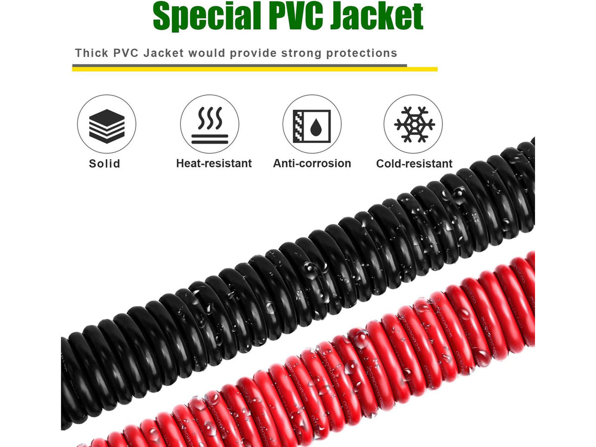 2 Gauge Battery Cable Copper Wire, 5FT Red+5FT Black 2 AWG Welding Cable Standard USA OFC Wire for Automotive, Battery, Solar, Marine and Generator