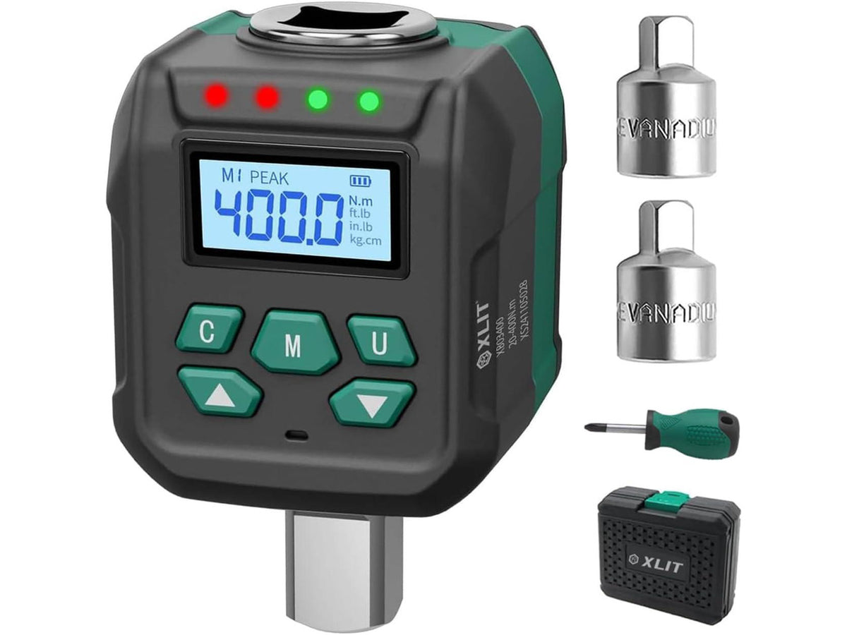 1/2" Digital Torque Adapter Set with Socket Adapters (1/4", 3/8") - 2% Accuracy, 8.8-295 ft-lb, Buzzer & LED Alerts, Working with Ratchet Wrench, Breaker Bar - for Automotive, Motorcycle & Car