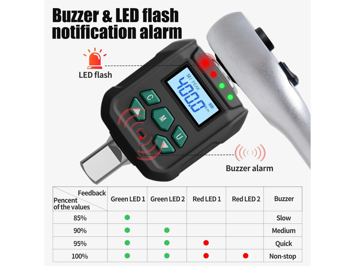 1/2" Digital Torque Adapter Set with Socket Adapters (1/4", 3/8") - 2% Accuracy, 8.8-295 ft-lb, Buzzer & LED Alerts, Working with Ratchet Wrench, Breaker Bar - for Automotive, Motorcycle & Car