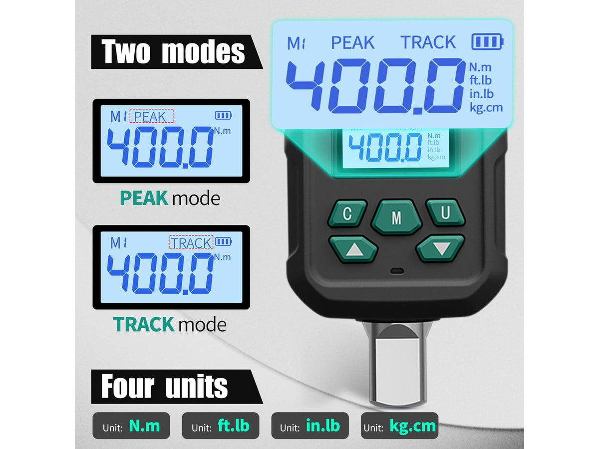 1/2" Digital Torque Adapter Set with Socket Adapters (1/4", 3/8") - 2% Accuracy, 8.8-295 ft-lb, Buzzer & LED Alerts, Working with Ratchet Wrench, Breaker Bar - for Automotive, Motorcycle & Car