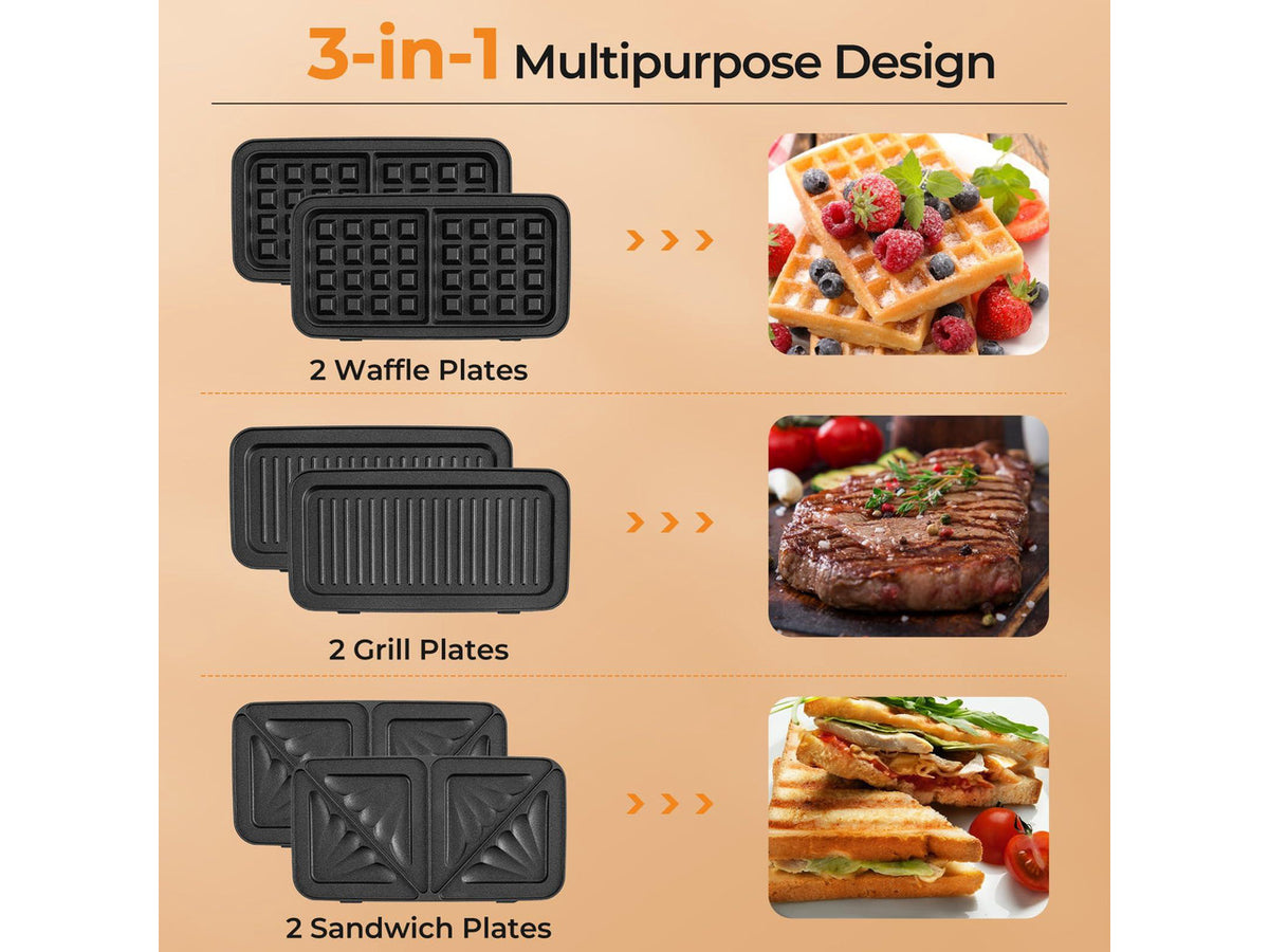ARLIME Waffle Maker with Removable Plates, 1082W Electric Panini Press Grill w/Non-stick Plates, Indicator Lights, Sandwich Maker w/ 5-gear Temperature Control for Breakfast Grilled Cheese Steak