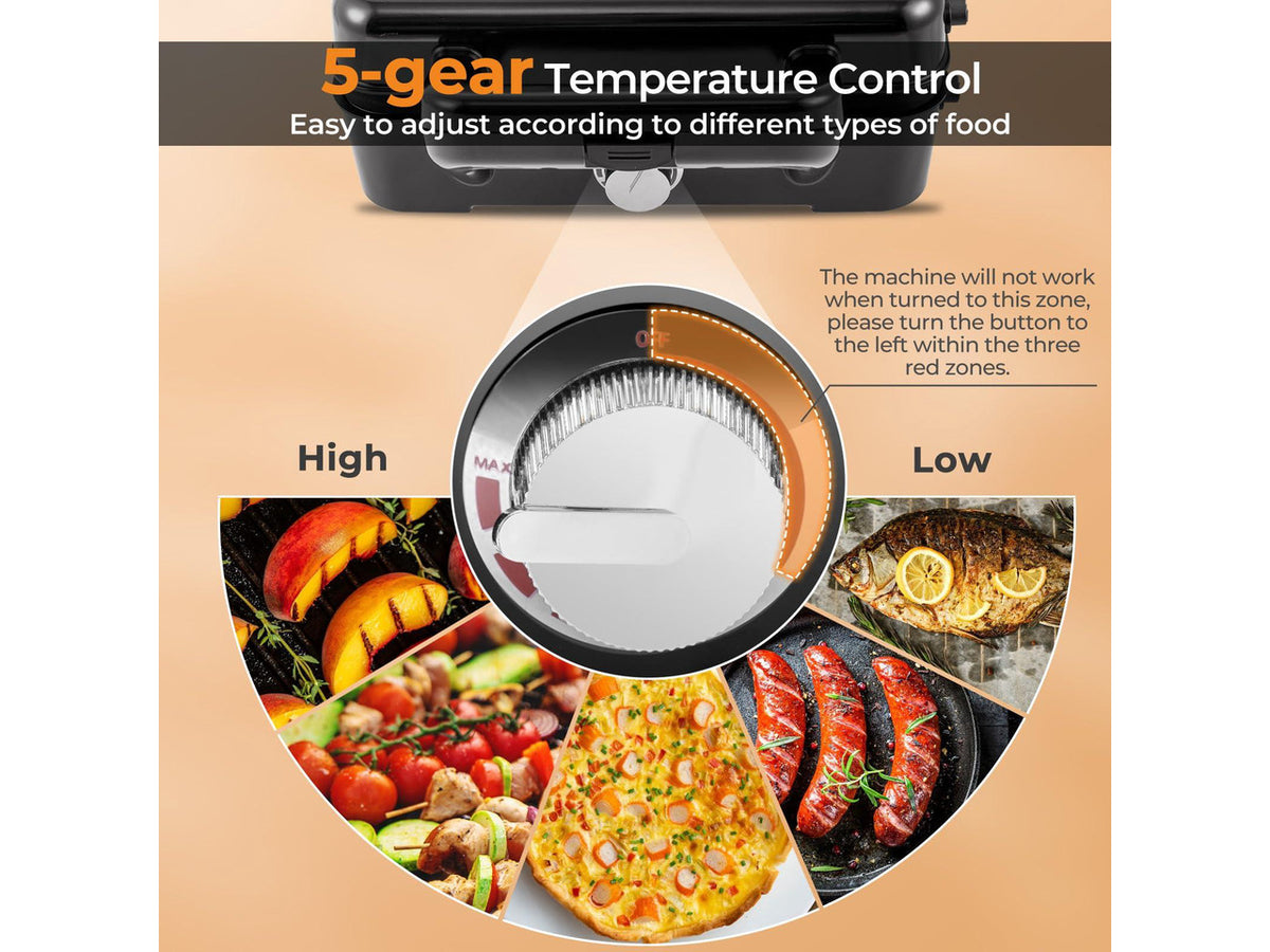 ARLIME Waffle Maker with Removable Plates, 1082W Electric Panini Press Grill w/Non-stick Plates, Indicator Lights, Sandwich Maker w/ 5-gear Temperature Control for Breakfast Grilled Cheese Steak
