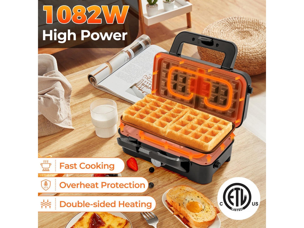 ARLIME Waffle Maker with Removable Plates, 1082W Electric Panini Press Grill w/Non-stick Plates, Indicator Lights, Sandwich Maker w/ 5-gear Temperature Control for Breakfast Grilled Cheese Steak