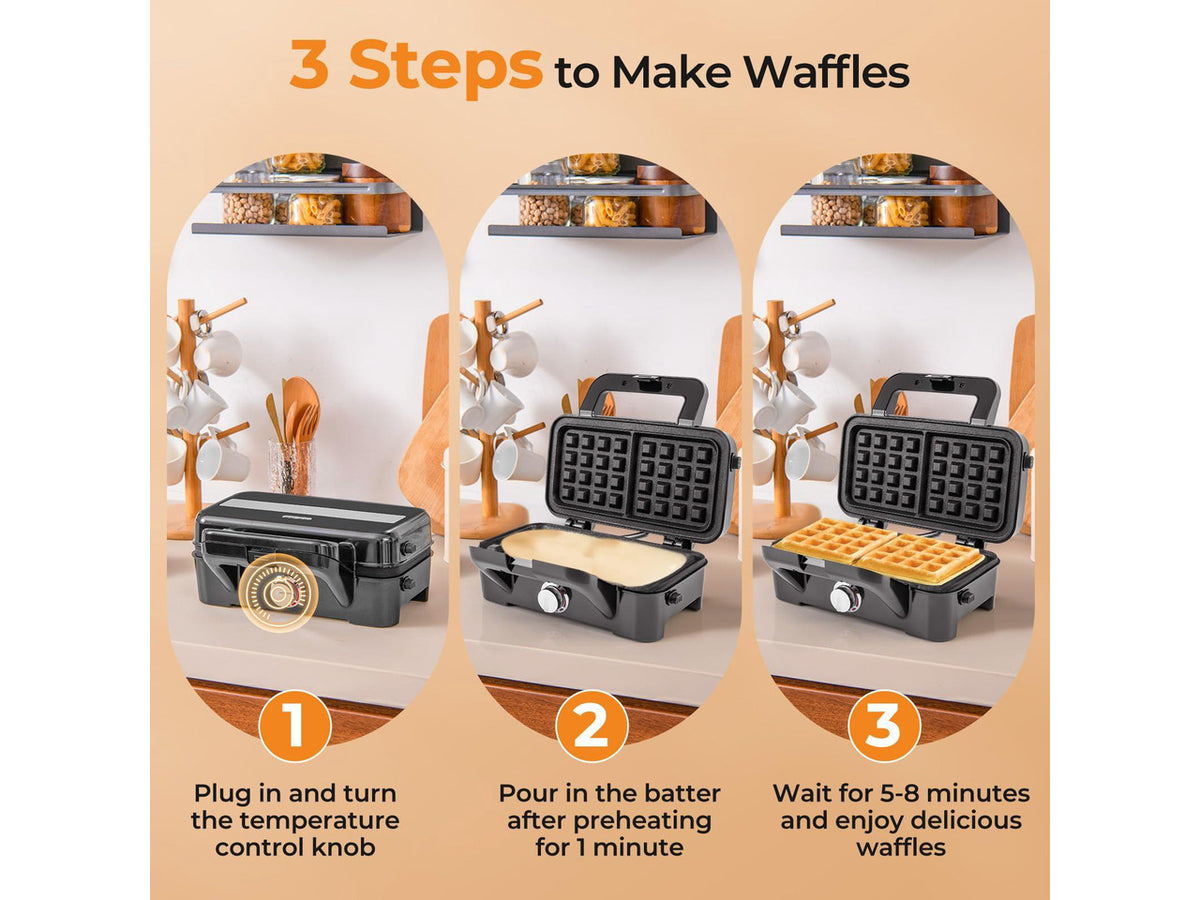 ARLIME Waffle Maker with Removable Plates, 1082W Electric Panini Press Grill w/Non-stick Plates, Indicator Lights, Sandwich Maker w/ 5-gear Temperature Control for Breakfast Grilled Cheese Steak