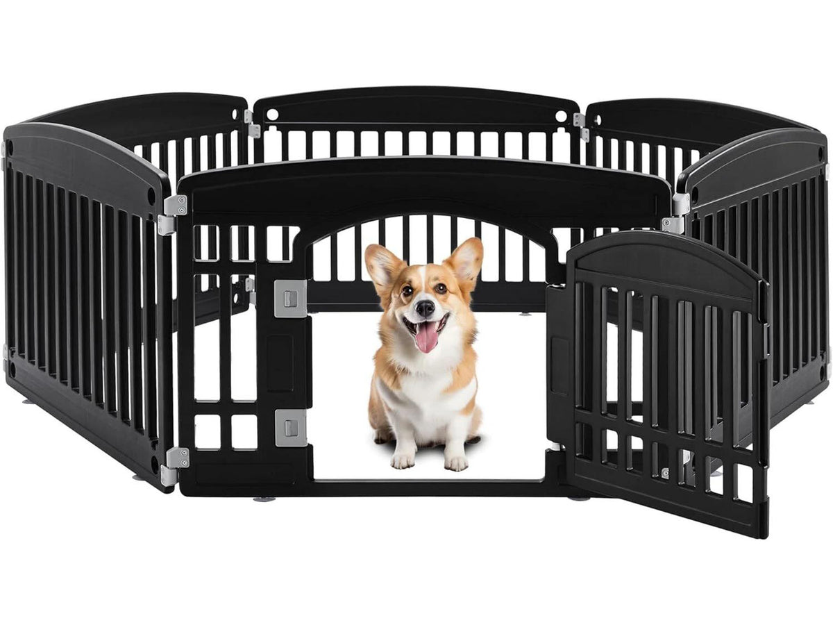 6 Panel Dog Playpen Indoor Fence with Door, Small Medium Pet, Puppy Cage,24