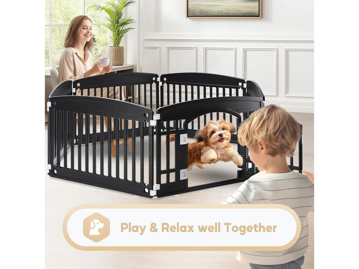 6 Panel Dog Playpen Indoor Fence with Door, Small Medium Pet, Puppy Cage,24
