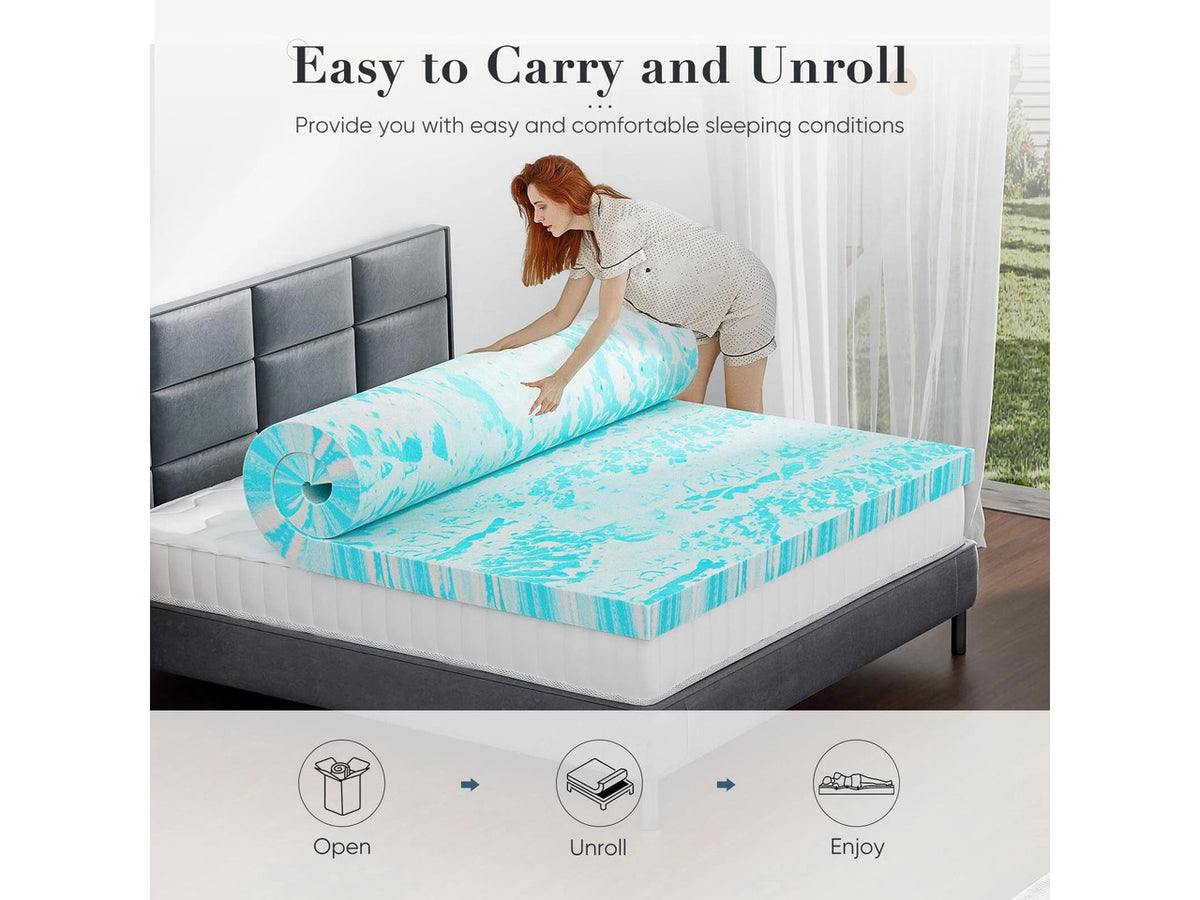 2 Inch Twin Size Memory Foam Mattress Topper Ventilated Mattress Topper Blue