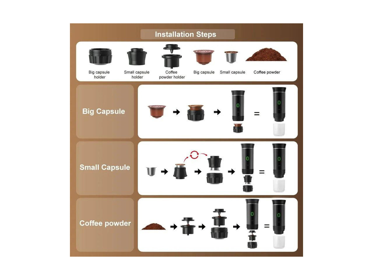 3-in-1 Wireless Electric Portable Espresso Coffee Maker Machine Travel Camping