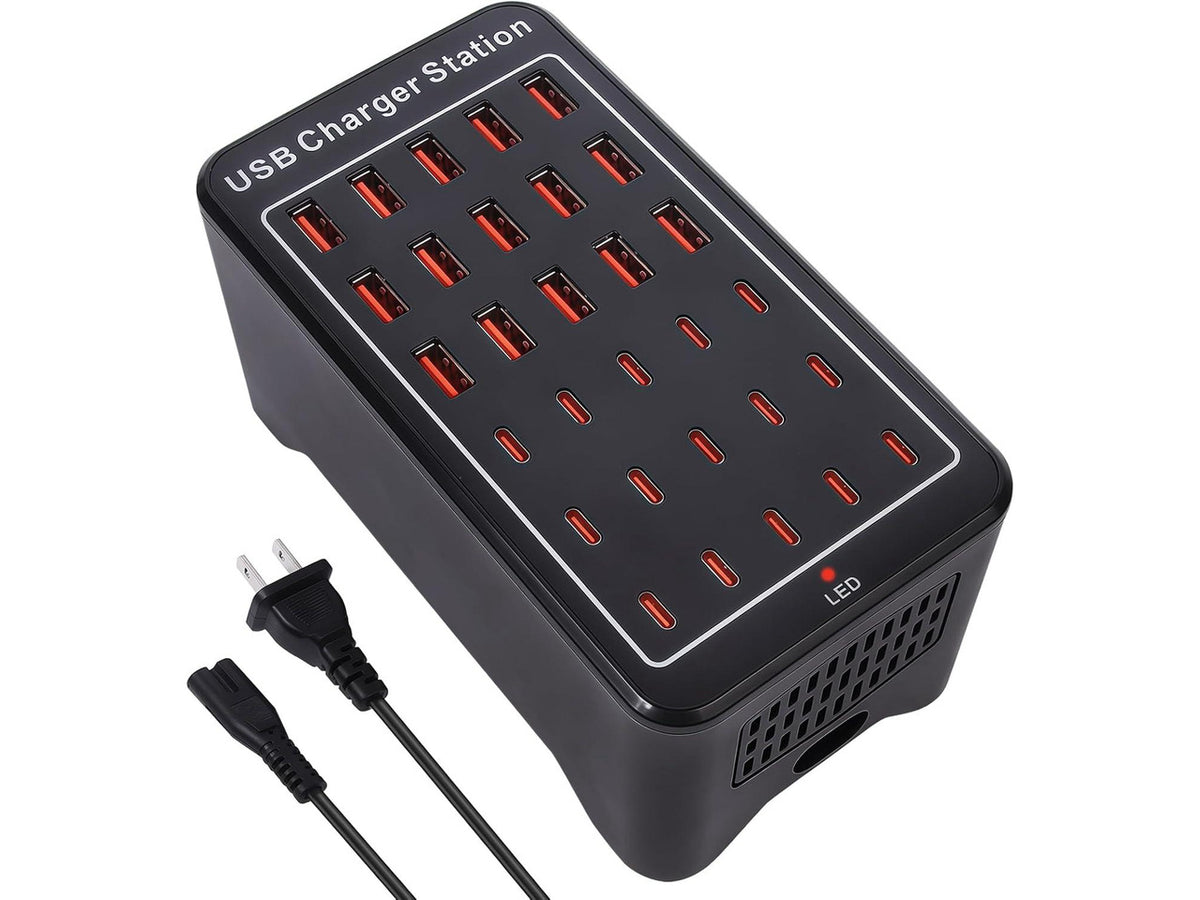 150W(30A) USB Charging Station, 30-Port USB C Charger Block, Multiple Desktop/Wall Fast Charger with Intelligent Protection Compatible with iPhone, iPad, Tablets, Smartphones