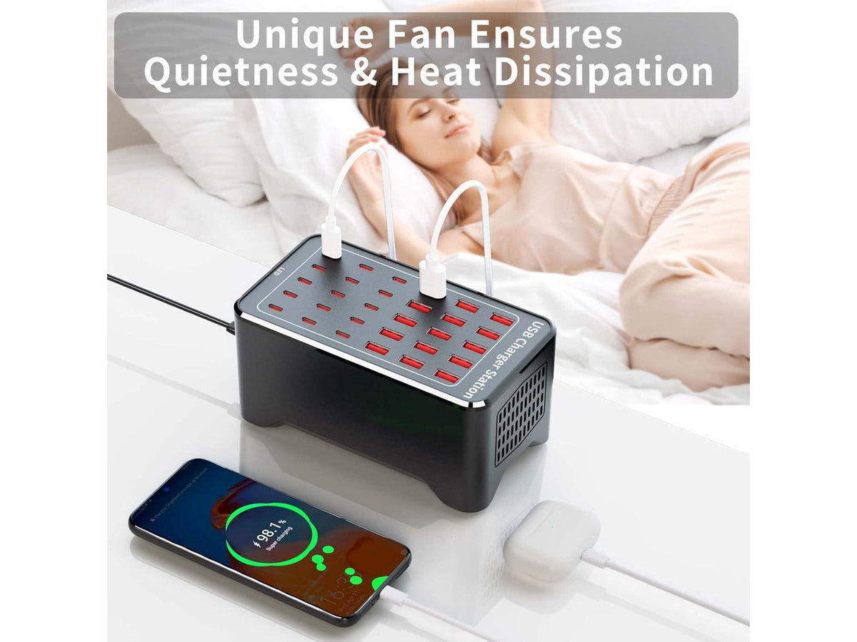 150W(30A) USB Charging Station, 30-Port USB C Charger Block, Multiple Desktop/Wall Fast Charger with Intelligent Protection Compatible with iPhone, iPad, Tablets, Smartphones
