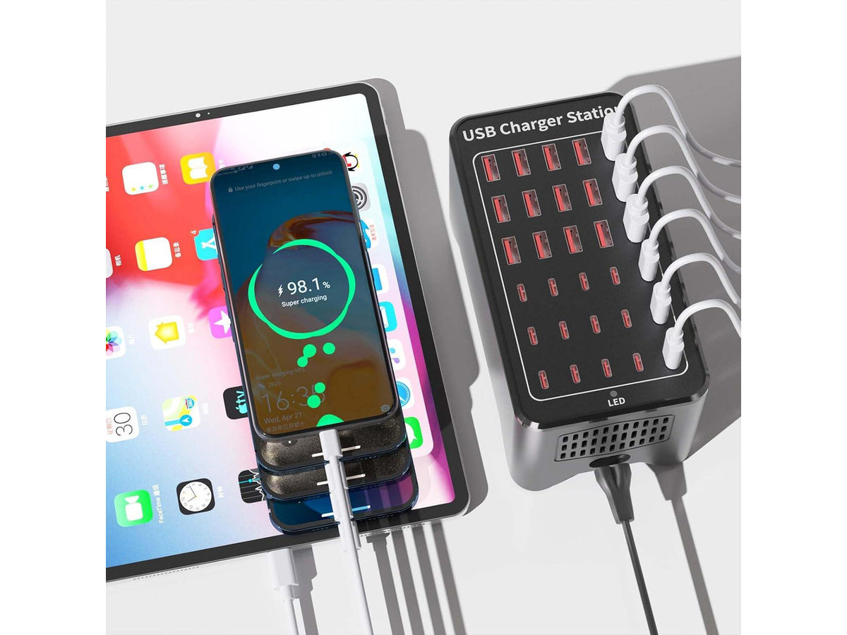 150W(30A) USB Charging Station, 30-Port USB C Charger Block, Multiple Desktop/Wall Fast Charger with Intelligent Protection Compatible with iPhone, iPad, Tablets, Smartphones