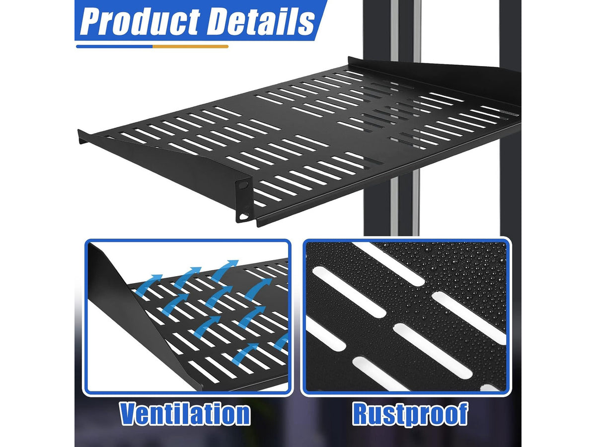 2 Pcs 1U 2U Server Rack Shelf Universal Vented Rack Mount Shelf 19 Inch Network Server Mounting Tray for Air Circulation Network Equipment and Cabinet Wall Mount, 14.5 Inch Deep