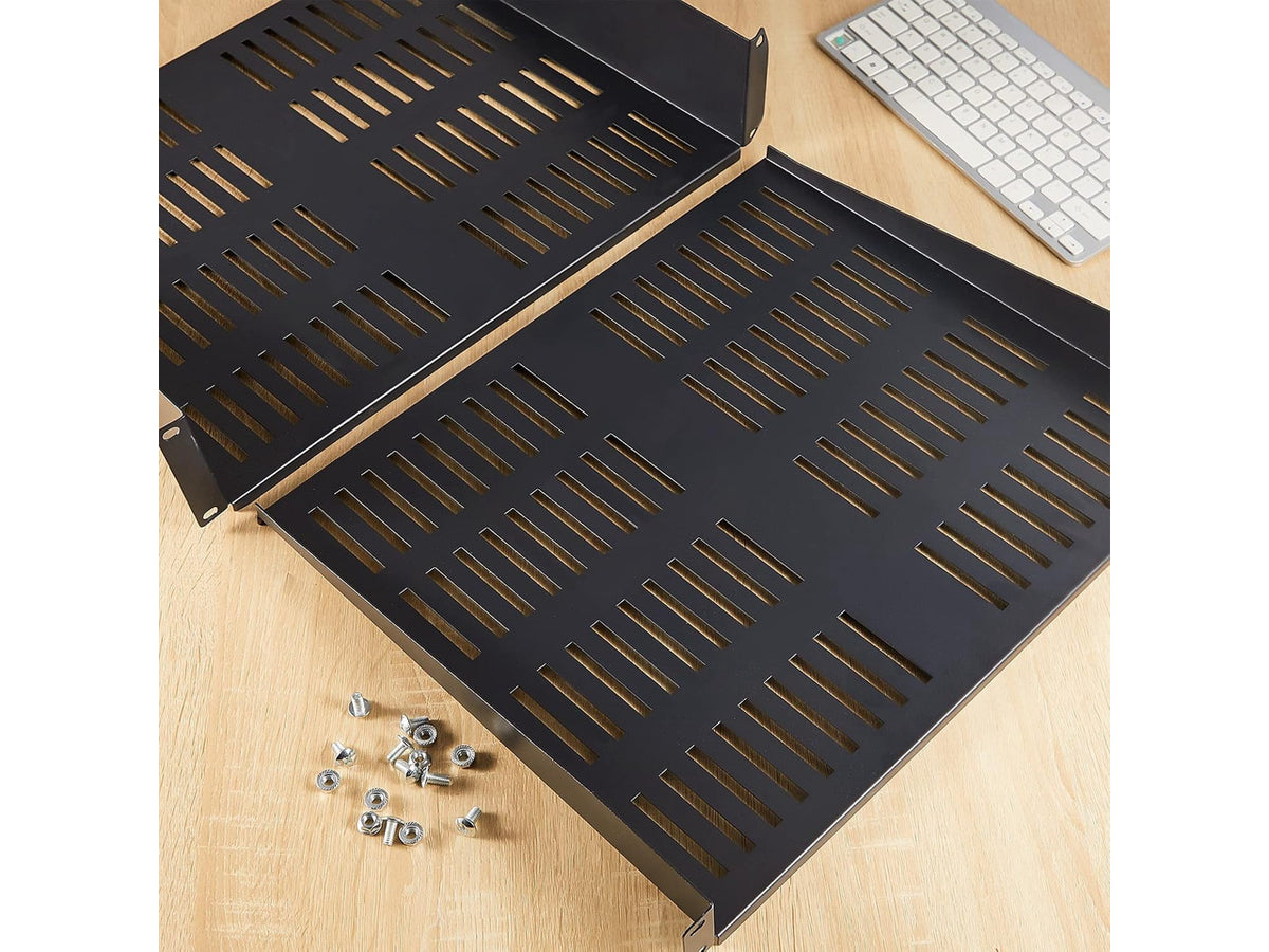 2 Pcs 1U 2U Server Rack Shelf Universal Vented Rack Mount Shelf 19 Inch Network Server Mounting Tray for Air Circulation Network Equipment and Cabinet Wall Mount, 14.5 Inch Deep