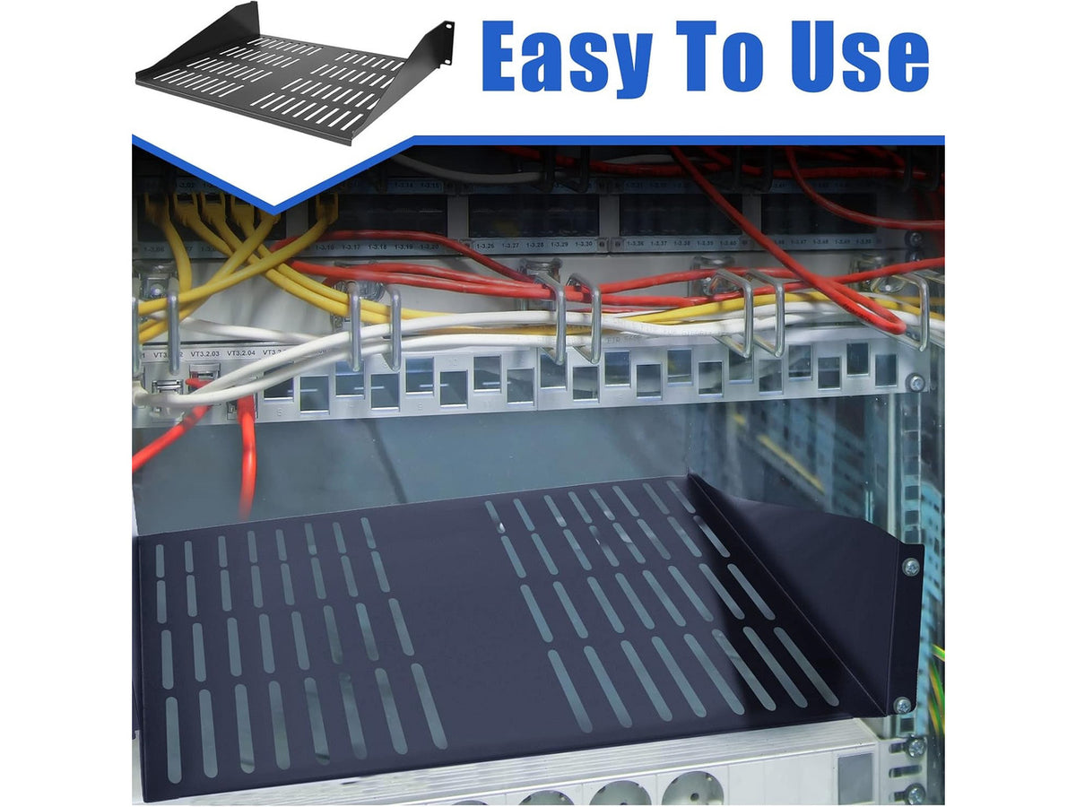 2 Pcs 1U 2U Server Rack Shelf Universal Vented Rack Mount Shelf 19 Inch Network Server Mounting Tray for Air Circulation Network Equipment and Cabinet Wall Mount, 14.5 Inch Deep