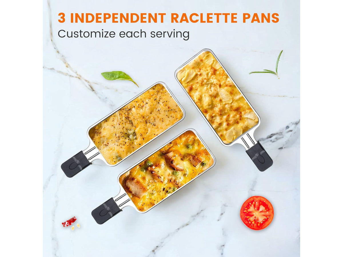 2-in-1 Indoor Smokeless Electric Grill with Raclette Cheese Plates - 1500W Korean BBQ Griddle, 16x9" Nonstick Surface, 3 Raclette Cheese Pans, Dishwasher Safe for Family, Party, Kitchen Use