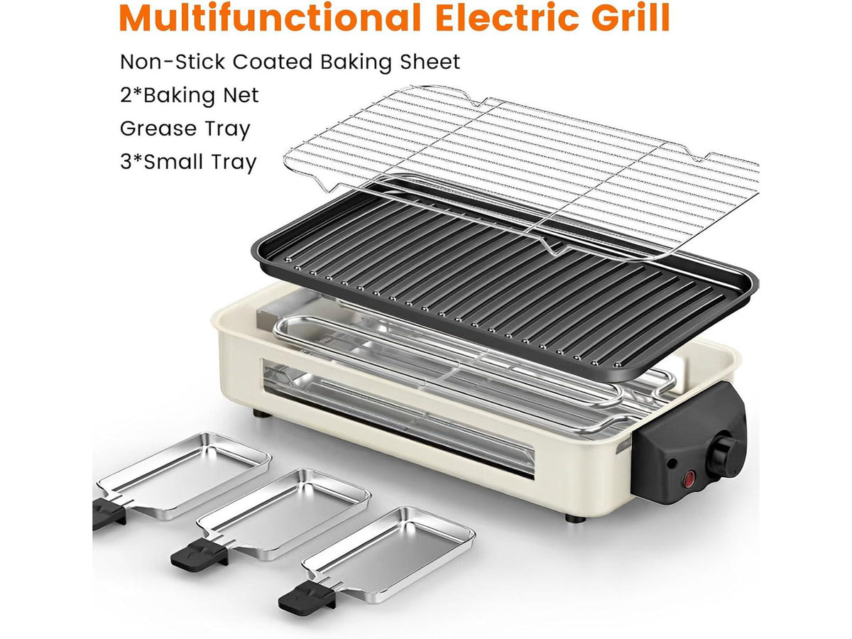 2-in-1 Indoor Smokeless Electric Grill with Raclette Cheese Plates - 1500W Korean BBQ Griddle, 16x9" Nonstick Surface, 3 Raclette Cheese Pans, Dishwasher Safe for Family, Party, Kitchen Use