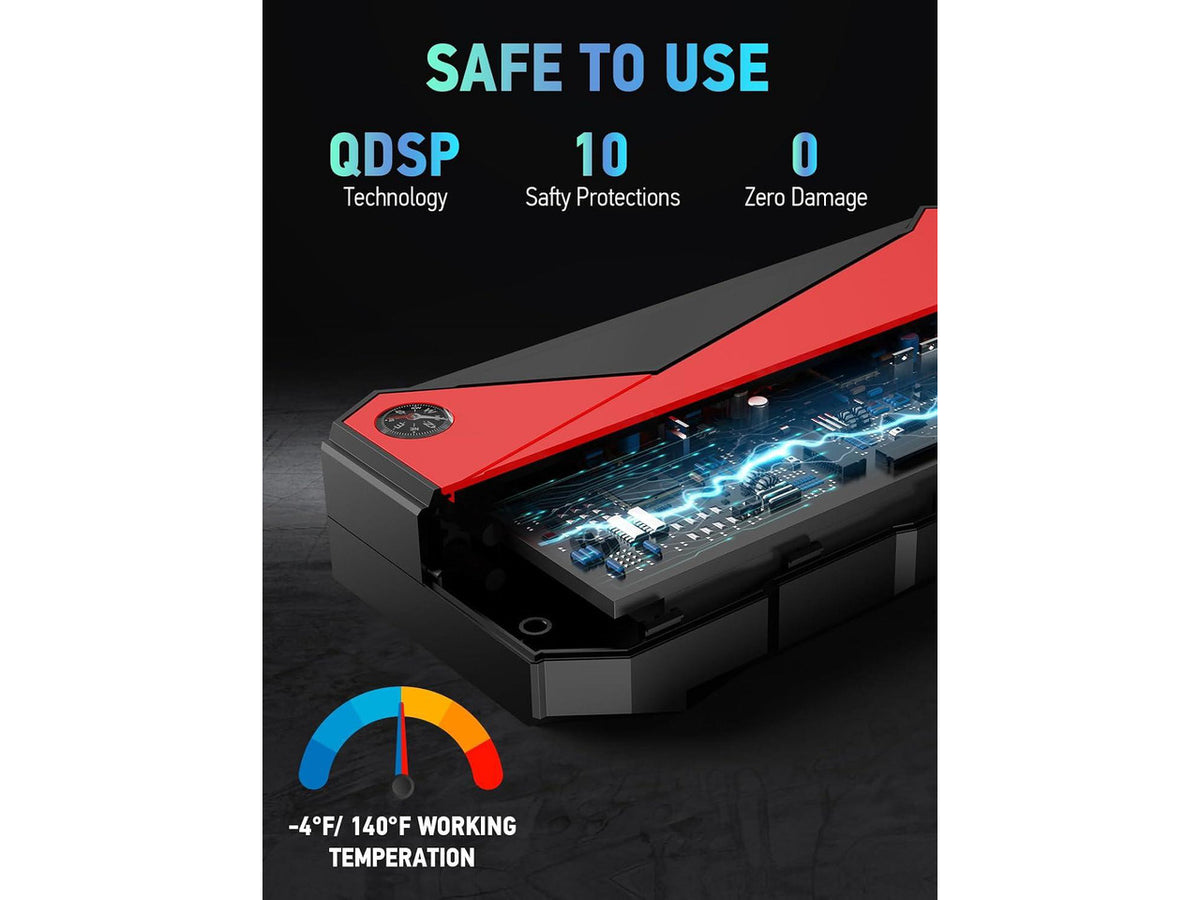 DBPOWER Peak 3000A 18000mAh Portable Car Jump Starter (up to 8.0L Gas, 6.0L Diesel Engine) Battery Booster with Smart Charging Port, Compass, LCD Screen and LED Light (Black/Red)