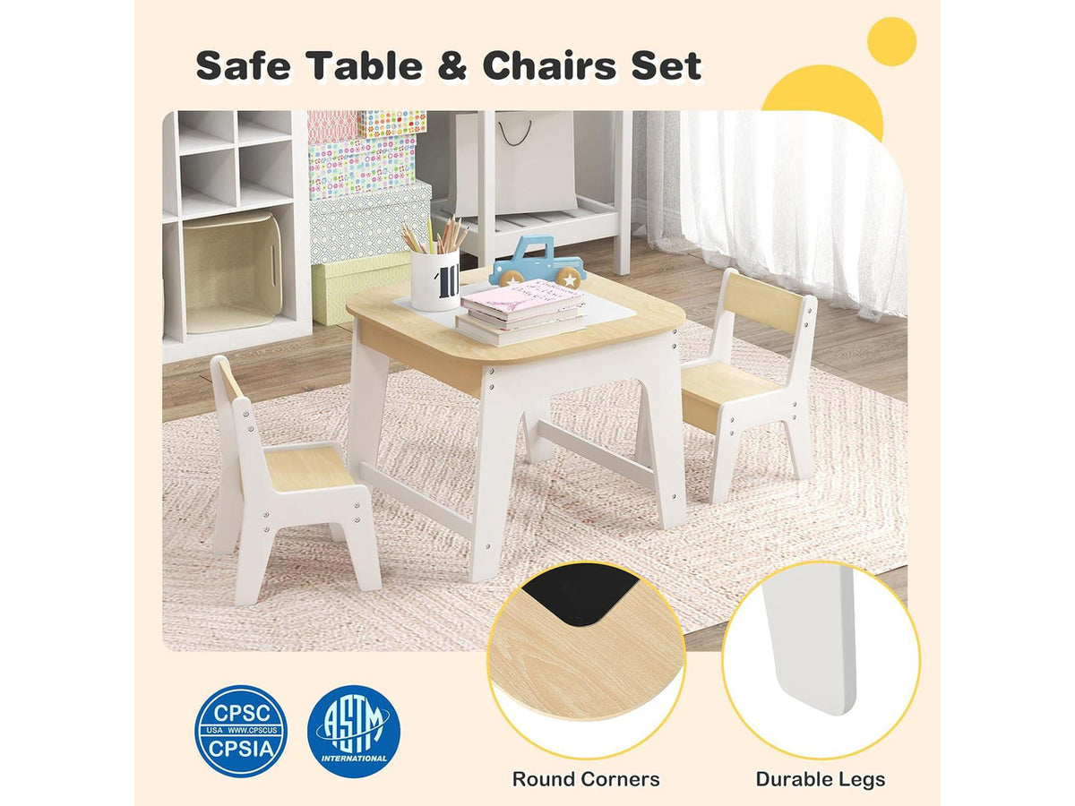 Costzon Kids Table and Chair Set, 3-in-1 Wooden Activity Table with Removable Tabletop, Blackboard & Whiteboard, Storage Space for Arts Crafts Nursery Preschool, Toddler Table and Chairs (Natural)
