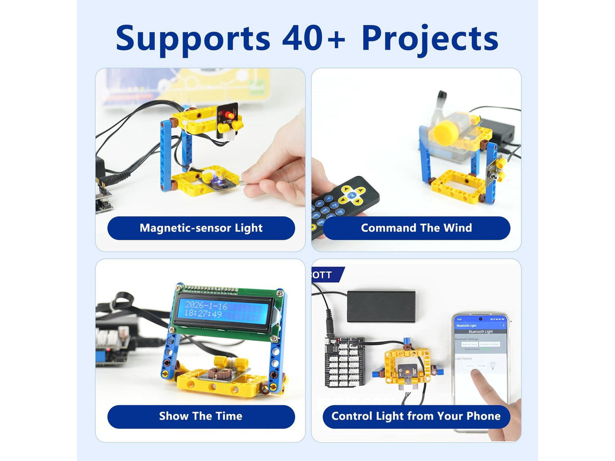 26 in 1 Sensor Modules Kit ESP32 Electronics Starter Kit Compatible with Arduino IDE/Scratch/Python ^^ Online Tutorial/Development Board, WiFi & Bluetooth IoT ESP32 Microcontroller, Beginners En