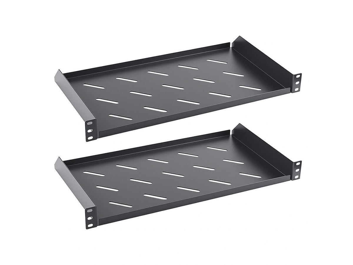 1U Server Rack Shelf, 10" Mounting Depth, Vented Rack Mount Shelf Cantilever Tray for 19" Equipment Racks and Cabinet, Weight Capacity 44lb, Black, 2PCS