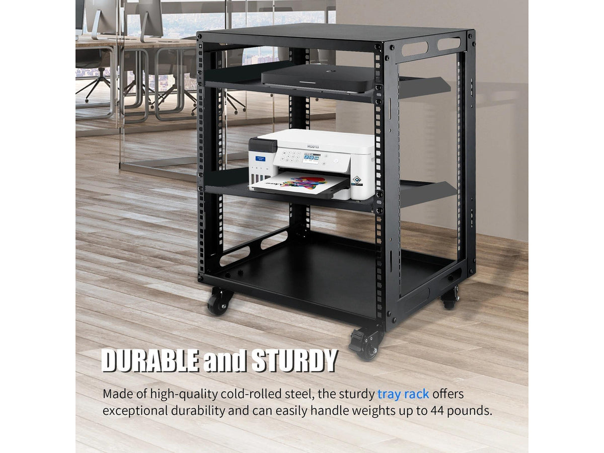 1U Server Rack Shelf, 10" Mounting Depth, Vented Rack Mount Shelf Cantilever Tray for 19" Equipment Racks and Cabinet, Weight Capacity 44lb, Black, 2PCS