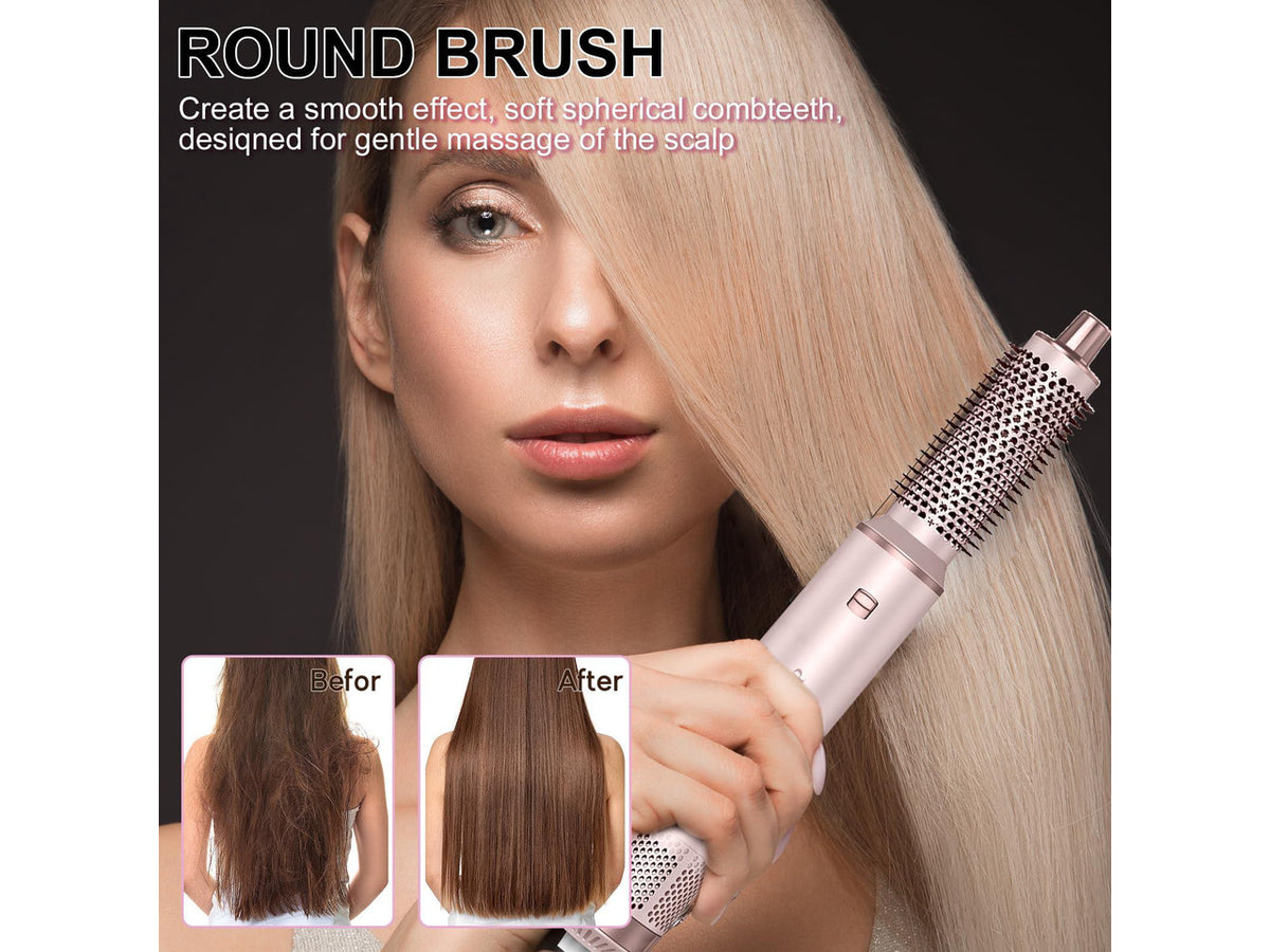 5 in 1 Hair Styler & Wrap Air Curler, Low-Speed Negative Ionic Hair Tools Drying, Multi Hair Styler, Professional Blow Dryer Brush for Curling Volumizing Straightening Styling (Pink)