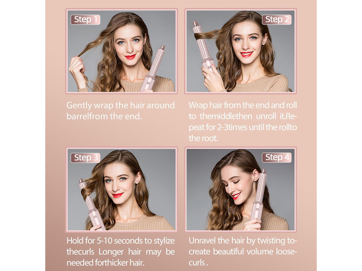 5 in 1 Hair Styler & Wrap Air Curler, Low-Speed Negative Ionic Hair Tools Drying, Multi Hair Styler, Professional Blow Dryer Brush for Curling Volumizing Straightening Styling (Pink)