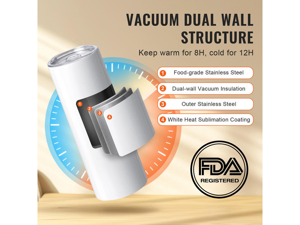 12 Pack Sublimation Tumblers 20oz Skinny Straight, Stainless Steel Sublimation Tumblers Blank, Stainless Steel Double Wall Tumbler for Heat Transfer Customized Gifts with Lid and Straw, Gift Box