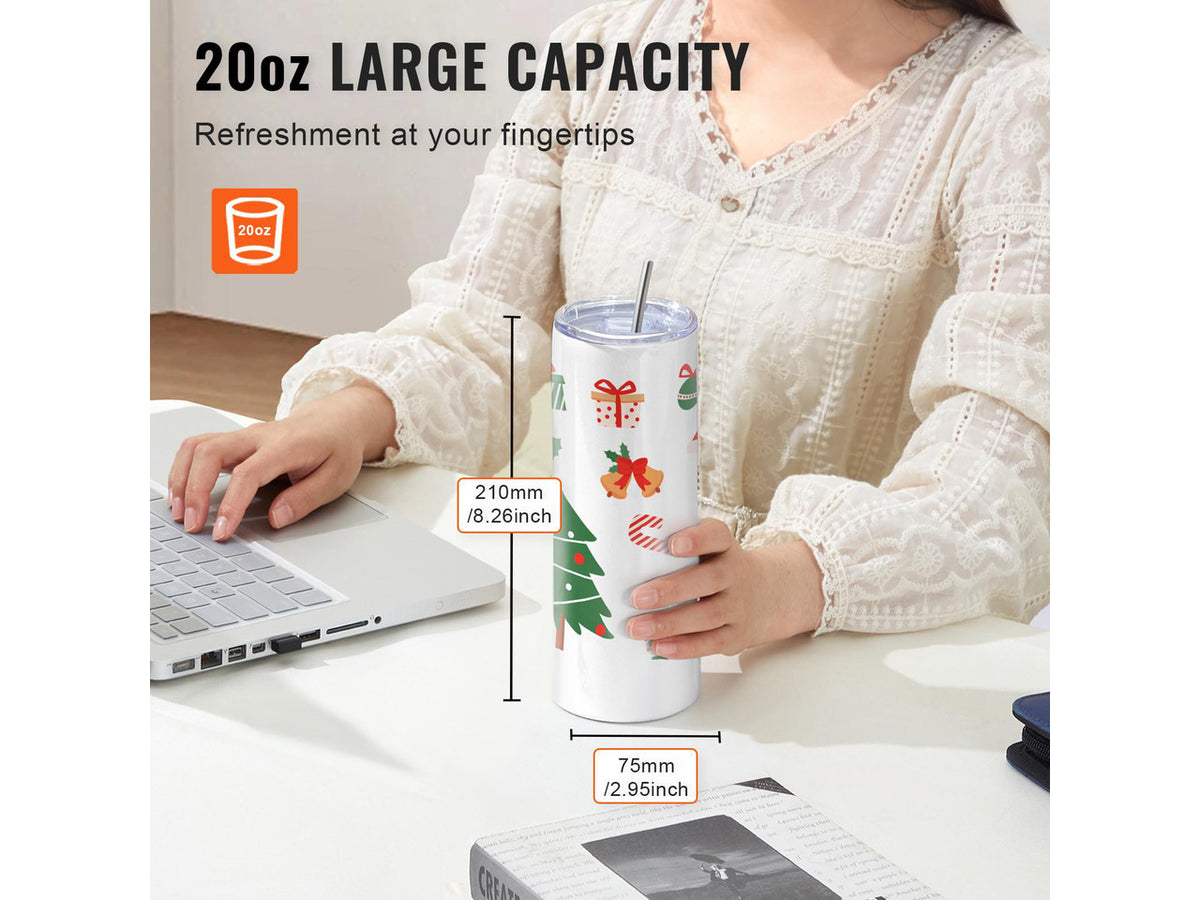 12 Pack Sublimation Tumblers 20oz Skinny Straight, Stainless Steel Sublimation Tumblers Blank, Stainless Steel Double Wall Tumbler for Heat Transfer Customized Gifts with Lid and Straw, Gift Box