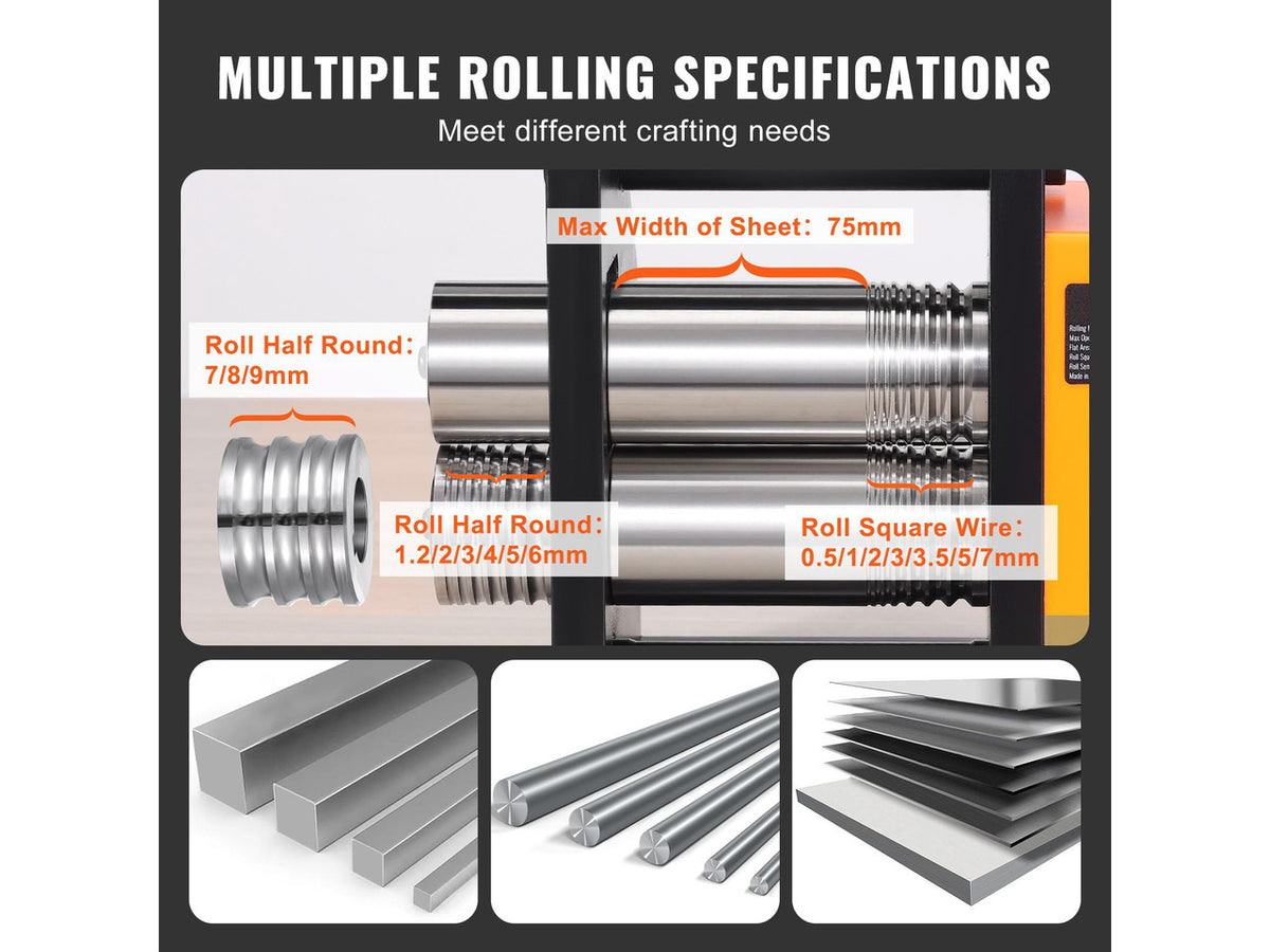 Rolling Mill, 2.95"/75 mm Jewelry Rolling Mill Machine, 1: 2 Gear Ratio, 3-in-1 Multi-function Rolling Mill, 0.03-6.5mm Press Thickness for Metal Jewelry Making Sheet Square Wire Semicircle