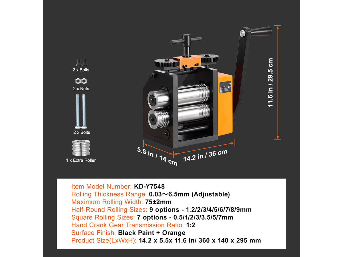 Rolling Mill, 2.95"/75 mm Jewelry Rolling Mill Machine, 1: 2 Gear Ratio, 3-in-1 Multi-function Rolling Mill, 0.03-6.5mm Press Thickness for Metal Jewelry Making Sheet Square Wire Semicircle