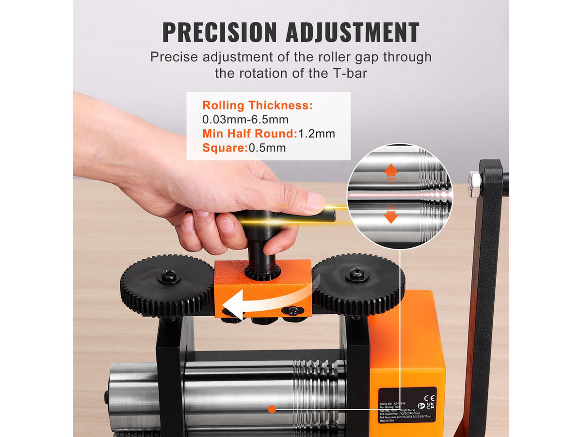 Rolling Mill, 2.95"/75 mm Jewelry Rolling Mill Machine, 1: 2 Gear Ratio, 3-in-1 Multi-function Rolling Mill, 0.03-6.5mm Press Thickness for Metal Jewelry Making Sheet Square Wire Semicircle