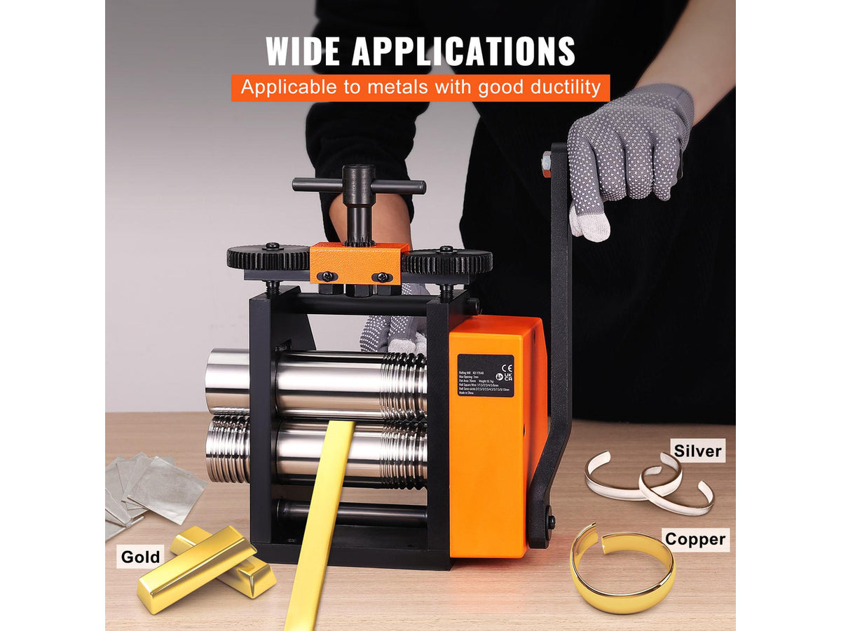 Rolling Mill, 2.95"/75 mm Jewelry Rolling Mill Machine, 1: 2 Gear Ratio, 3-in-1 Multi-function Rolling Mill, 0.03-6.5mm Press Thickness for Metal Jewelry Making Sheet Square Wire Semicircle