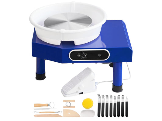 Pottery Wheel, 10in Ceramic Wheel Forming Machine, Foot Pedal ABS Detachable Basin, 60-300RPM Adjustable Speed Manual LCD Panel, Sculpting Tool Apron Accessory Kit for Work Art Craft DIY